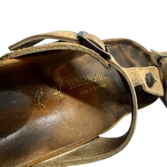 2 PAIR BIRKENSTOCK GIZEH SANDALS SZ 37 BLACK & TAUPE LEATHER SUEDE MADE GERMANY - Picture 10 of 16